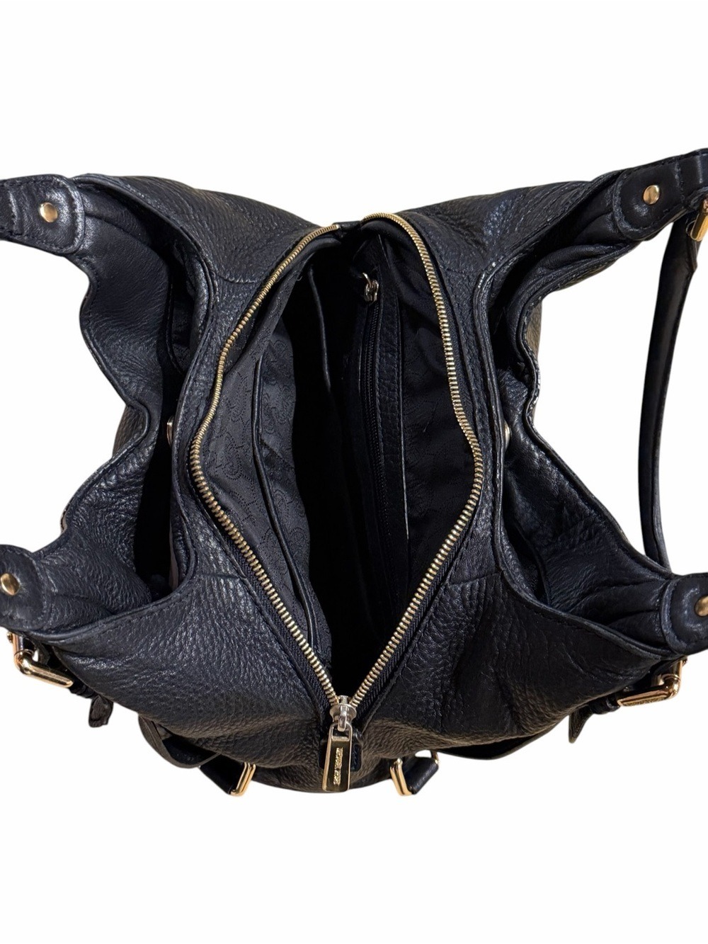 Michael Kors Black Pebbled Leather Shoulder Bag Gold Hardware Hobo Purse - Picture 9 of 14